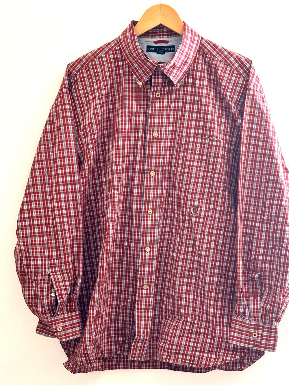 Tommy Hilfiger Red and White Plaid Button-Down Shirt